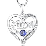 YL Mama Kette 925 Sterling Silber mit Dezember Geburtsstein Herzschlag Tansanit Herz Liebe Anhänger für Damen Mutter, 45-48 cm