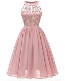 VILOREE Damen Neckholder Floral Spitze Brautjungfern Partykleid Ärmellos Cocktail Kleid Rosa XL