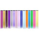 Farbiger Haarverlängerung Clips, 30 Stück Multi-Farben Haarsträhnen zum Einklipsen 55cm Haarteile Echthaar für Haar Salon Versorgung (15 Farben)