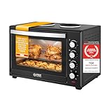 TZS First Austria Minibackofen mit Kochplatten I 60l I 1800W Ofen, 1000W + 600W I Umluft I 230 °C I Drehspieß I 5 Heizarten I 15,6kg I Schw