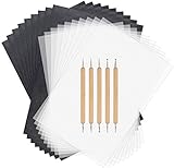 Sainwora Kohlepapier und Pauspapier für Kunst und Handwerk, 150 Blatt schwarzes Kohlepapier Carbon und Transfer-Papier mit 5 Stück Prägestiften