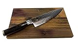 KAI Shun Premier Bundle | Tim Mälzer TDM-1706 | scharfes japanisches Messer aus Damaststahl, 20 cm Klinge | + 30 x 18 cm Brett aus alten Weinfässern