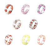 EnjoIt 10 Stück Vintage Harz Acryl Diamant Ring Quadratischer Edelstein Ring Mädchen und Frauen Farbe Zeigefingerringe (Größe 6-7) C2324