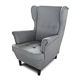 Ohrensessel Sessel King - Lounge Sessel mit Armlehnen - Retro Stuhl aus Stoff mit Holz Füßen - Polsterstuhl für Esszimmer & Wohnzimmer (Grau (Inari 91), ohne Hocker)