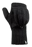 HEAT HOLDERS - Damen Thermo Fingerlose Handschuhe mit Fäustlinge Kappe | Winter Handschuhe mit Plüsch Fleecefutter (Einheitsgröße, Schwarz)