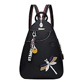 Eshow Damen Rucksackhandtasche Umhängetasche Rucksack klein für Mädchen schwarz Schultertasche mit Fächern zum Alltag Reise Schule