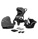 Kinderkraft Kinderwagen 3 in 1 PRIME LITE, Kinderwagenset, Kombikinderwagen, Sportwagen, mit Tragewanne, Babyschale, Zubehör, Liegeposition, Zusammenklappen, für Kinder bis 3.5 Jahre, Schwarz