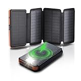 X-DRAGON [Aktualisiert] Solar Powerbank 25000mAh Wireless Solarladegerät mit 4 Solarzellen, LED-Taschenlampe und wasserdichtem externem Akku für mobilen Laptop im Freien Smartphones Tablets