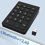 Upgrade Dual Mode【Bluetooth + 2,4G】Numpad Wireless, 2-in-1 Nummernblock Bluetooth+USB 2,4G Empfänger, Umschaltbare Modi, Ziffernblock mit 22 Tasten und Mehreren Tastaturkürzeln für Laptop, PC, Surface