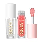 2PCS Clear Lippenöl Lip Oil Lip Gloss Hydrating Lip Glow Oil Pink Lipgloss Fruit Flavoured Plumping Lip Tint for Dry Lip Long Lasting Moisturizing Non-sticky Fresh Texture (Pink+White)
