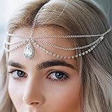 Runmi Strass Kopfkette Layered Braut Kopfschmuck Silber Stirnband Kristall Haarteil Festival Haarschmuck für Braut und Brautjungfer