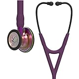 3M Littmann Cardiology IV Stethoskop für die Diagnose, regenbogenfarbenes Bruststück, pflaumenfarbener Schlauch, violetter Schlauchanschluss und schwarzer Ohrbügel, 69 cm, 6205