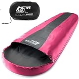 Schlafsack von Active Era - Professioneller 300 GSM Mumienschlafsack für Outdoor Camping im Sommer und Winter, Sleeping Bag für 3-4 Jahreszeiten - Pink