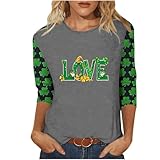 St. Patrick's Day 3/4 Ärmel Bluse Damen O-Ausschnitt T-Shirt Modisches Grünem Hut Motiv Langarmshirt Irischer Shamrock Basic Tee Tops Oberteile Lá Fhéile Pádraig Sona Duit Lose Pullover für F