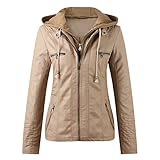 Winterjacke Damen Solide Farbe Wasserdicht Bomberjacke Slim Fit PU Jacke Bikerjacke mit Reißverschluss Kurze Jacke Autumn Frühling Lederjacke im Bikerjack