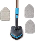 Schrubber mit stiel, Evohome 3-in-1 Ausziehbare Bad Reiniger, duschschrubber, fliesenwischer. Bürste mit austauschbaren Köpfen, Badezimmer-Fliesenreiniger, Bodenschrubber, Glas- und Fensterreinigung