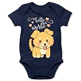 Shirtracer Baby Strampler Mädchen & Junge - Hello World - Hund - 18/24 Monate - Navy Blau - Kurzarm - BZ10 - Baby Body Kurzarm für Jungen und Mädchen