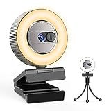 2021 CASECUBE 2K Ultra HD Webcam mit Mikrofon und Ringlicht, Webcam Cover Slide, Plug and Play Webkamera, 3-stufige Helligkeit und 2-farbiges Licht, Streaming Webcam für Zoom Skype YouTube Facebook