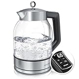 Arendo - Glas Wasserkocher mit Temperatureinstellung 40-100 Grad in 5er Schritten - 1,7 Liter - max. 2200 W - Teekocher mit Temperaturanzeige - Edelstahl - B