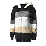 FeiliandaJJ Plüsch Jacke Damen Winterjacke mit Kapuze Herbst Winter Teddy Fleece Jacke Mantel Große Größen Dicke Warm Flauschig Plüschjacke Steppjacke Wintermantel Fleecejacke (Schwarz, L)