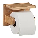 Relaxdays Toilettenpapierhalter mit Ablage, für Handy & Feuchttücher, Klopapierhalter Bambus, HBT: 12x16x10 cm, Natur