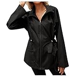 Windbreaker Regenmantel für Frauen Wasserdicht Regenjacke mit Kapuze Übergröße Damen Winterjacken Ponchos mit Taschen Leichte Erwachsene Outdoor Reißverschluss Trenchcoats, Schwarz , L