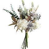 GRETD Graue Dahlie Hand Blumen mit Eukalyptus Handgras für Heim Hochzeit Dekorationen Künstliche Blumen