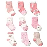 Cotton Coming Rosa Baumwolle Baby Mädchen Socken,9 Paar Süß. Kleinkind Mä dchen Socken mit Griffen (6-12 Monate,EU16-18)