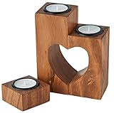 Plogis Herz Teelichthalter Holz - 3er Set aus 15cm Akazie/Kerze Jahrestag Geschenk für Sie | Holzherz Deko Geschenke für Mama Freundin Hochzeit/Holz Herz Liebesgeschenke für Frauen