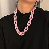 OUBALA Damen Punk Hip Hop Acryl Gliederkette Halskette (Metal Color : Pink)