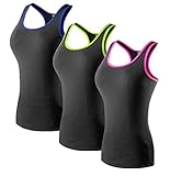 Sport Yoga Tanktops Damen Workout 3 Packs Dry Fit Kompression Running Fitness T-Shirt Schwarz Tag(M)=EUR S