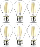 Amazon Basics LED-Leuchtmittel, Edison-Sockel E27, 7 W (entspricht 60-W-Glühbirne), nicht dimmbar, klares Filament, 6 Stück