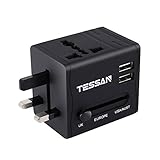 TESSAN Stromadapter Reiseadapter Reisestecker weltweit Travel Adapter Reise Steckdosenadapter Stromadapter mit 2 USB für 224 Ländern USA/Australien/EU/England/China/Italien/Irland/Thailand/UK/Japan