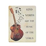 ODHHGDF Rustikales Metall-Blechschild, Motiv: 'Kind Words Are The Music Of The World', Wanddekoration, Typografie, Wandkunst, positive Wanddekoration, Poster für Zuhause, Wohnzimmer, Schlafzimmer,