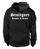 shirtloge Stuttgart - Kämpfen & Siegen - Fan Kapuzenpullover - Schwarz (Weiß) - Größe M
