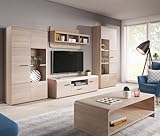 KEF-MEBLE Wohnwand Livia – Hohe Vitrine, Niedrige Vitrine, Hängeregal, TV-Tisch + LED – Wohnzimmermöbel, Schlafzimmermöbel, modernes Desig
