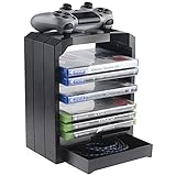 Geekhome - Universal Games Storage Tower für bis zu 10 Spiele, extra Fach für Zubehör, Ablegemöglichkeit für Controller - geeignet für Playstation 5, Xbox Series S & X, Xbox One, PS4, PS3, Blu Rays