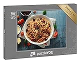 puzzleYOU: Puzzle 500 Teile „Pasta Alla Puttanesca mit Knoblauch, Oliven, Kapern, Tomaten, Sardellen“ – aus der Puzzle-Kollektion Pasta