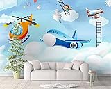 XLMING Tapete 3D Minimalistisches Cartoon Flugzeug Kinderwand Wohnzimmer Schlafzimmer Hintergrunddekoration-200cm×140cm