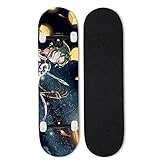EICJLK Ahorn-Skateboard, Genshin Impact:Xiao Anime-Vierrad-Skateboard, Straßenbürsten-Skateboard, Cartoon-Doppelneigungs-Skateboard, Land-Concave-Board