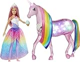 Barbie GWM78 - Dreamtopia Magisches Zauberlicht Einhorn mit Berührungsfunktion, Licht und Sound, Puppen Spielzeug und Puppenzubehör ab 3 Jahren, Reduzierte Verpackung