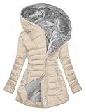 SIYAN Wintermantel Damen Winterjacke Warme Gefüttert Steppjacke Daunenjacke Mit Kapuze Winterparka Einfarbig Hoodie Reißverschluss Jacke Baumwolle Mantel Outdoorjacke,M-5XL(Apricot,L)