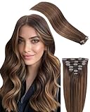 Missme Clip In Extensions Echthaar,7 Stück 35cm Haar Extension 14 Zoll 110g HaarverläNgerung Echthaar 16pcs Clips Dunkelbraun Balayage Clip In Echthaar Remy Ex