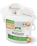 AlpenKalk® Allergiefreundlicher Rollputz innen extra-fein - Hohe Deckkraft, Verarbeitungsfertig, Einfach - Roll- und Streichputz innen - 0,3mm Körnung [14 kg für ca. 60 m²]
