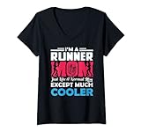 Damen Runner Mom nur eine normale Mutter Lustiger Marathon Laufen Joggen T-Shirt mit V-Ausschnitt