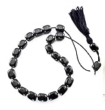 Griechische Handgefertigte Komboloi-Perlen, Obsidian, schwarze Fassform