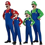 VISVIC Super Mario Luigi Bros Cosplay Kostüm Outfit Kostüm Unisex Herren Erwachsene Kinder Jugendliche Neu,Mädchen Luigi Green,S