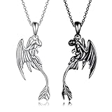 YFN Drachen Halskette Sterling Silber Kette Paar von 2 weißen und schwarzen Charme Drachen Anhänger für Frauen