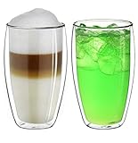 Creano doppelwandiges Thermoglas 400ml „DG-SH“, großes Doppelwandglas aus Borosilikatglas, doppelwandige Kaffeegläser, Teegläser, Latte Gläser 2er Set