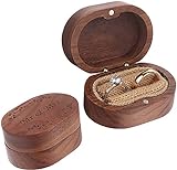 Mr & Mrs Walnuss-Holz Ring-Box, Ring Box für Verlobungsring, Oval Ringschatulle Ringkästchen für rustikale Hochzeits-Verlobung